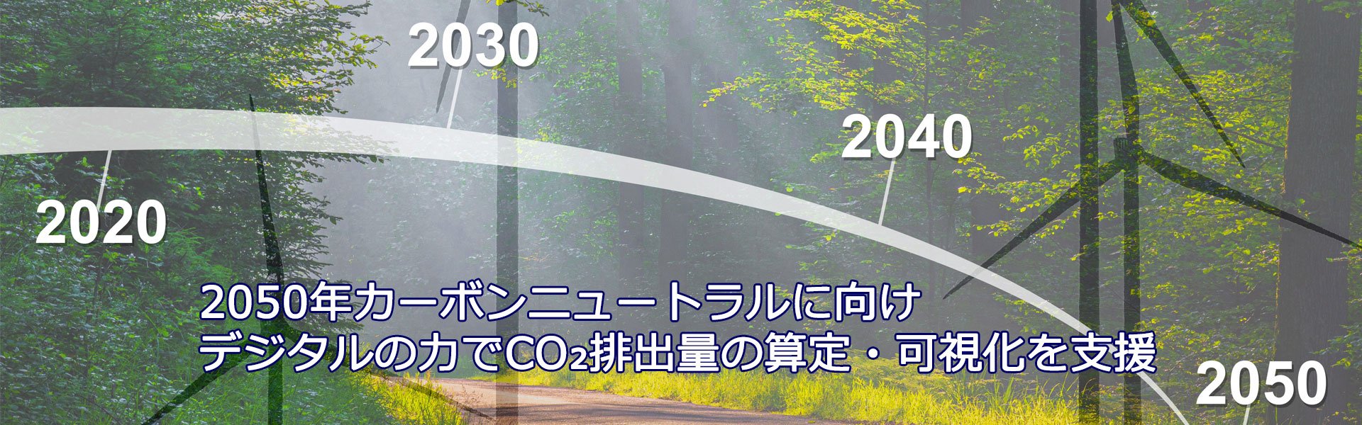 2050年  カーボンニュートラル に向け、ITの力でCO₂排出量の算定・ 可視化を支援