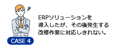 ERPソリューションを 導入したが、その後発生する 改修作業に対応しきれない。
