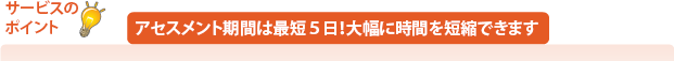 サービスのポイント：アセスメント期間は最短5日！大幅に時間を短縮できます